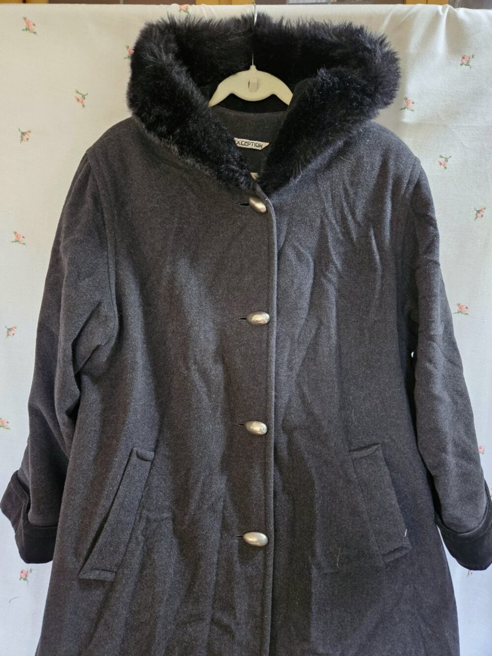 Size XL to 1X Vintage 1980s Charcoal Wool Coat - Picture 2 of 11